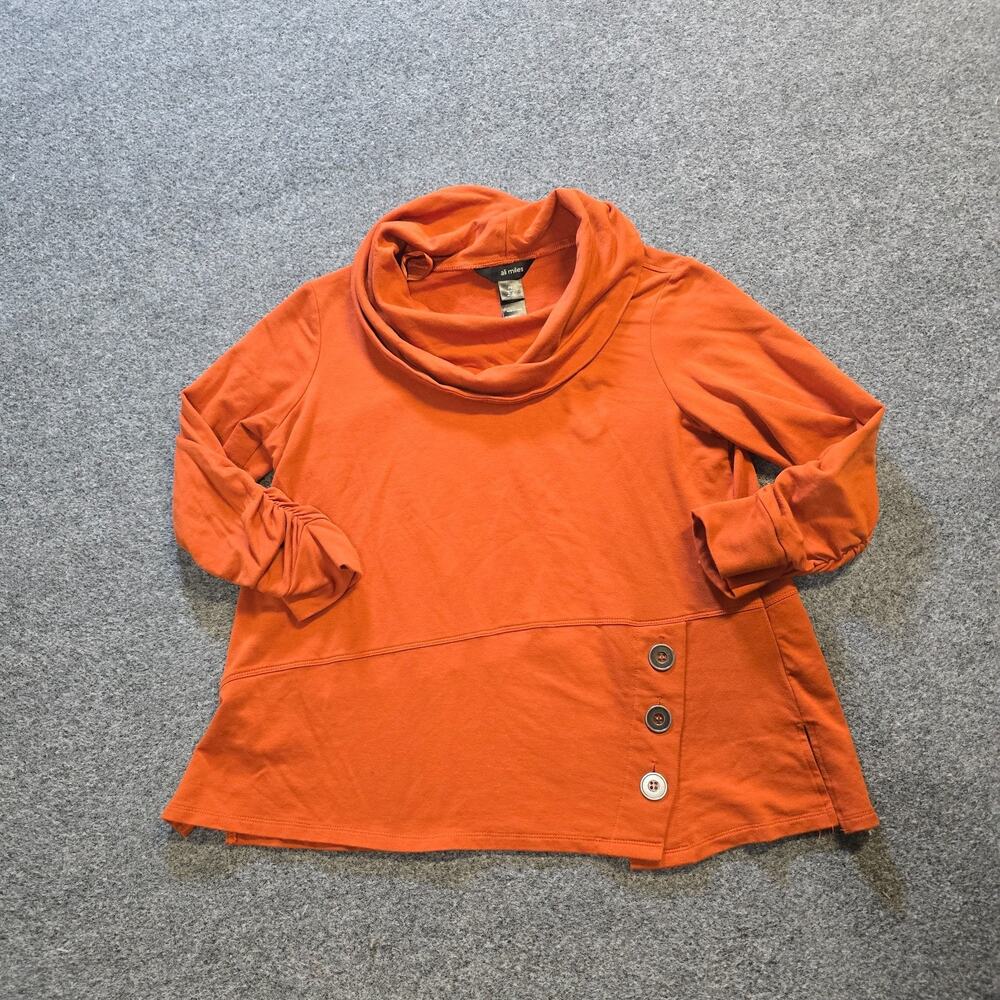 Ali Miles Top Women Size Medium Orange Cowl Neck Stretchy Minimal Capsule Casual
